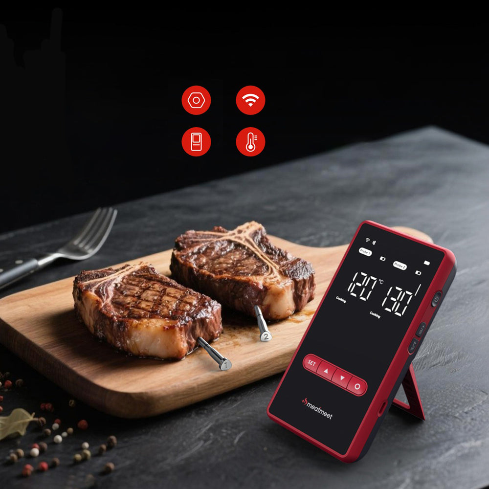Meatmeet X Pro Kitchen Thermometer with Bluetooth/WiFi App for Grill, Oven, Smoker - Black