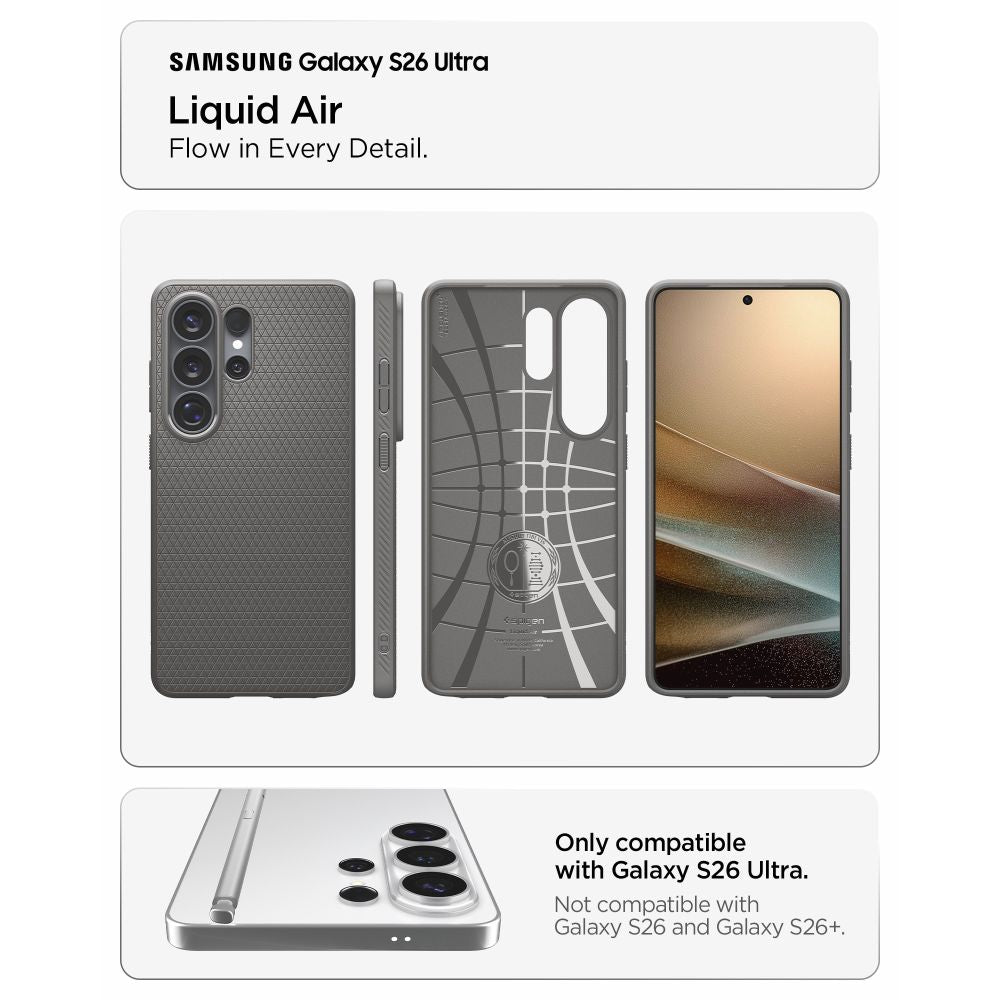 Spigen Liquid Air Case til Samsung Galaxy S26 Ultra - Grå