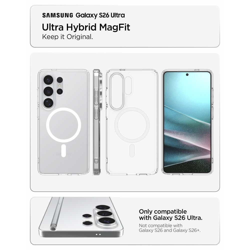 Spigen Ultra Hybrid Mag MagSafe Case til Samsung Galaxy S26 Ultra - Klar og hvid