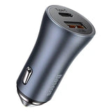 Ładowarka samochodowa Baseus Golden Contactor Pro, USB + USB-C, QC4.0+, PD, SCP, 40W (szara) + kabel USB-C til iP 1m (czarny)