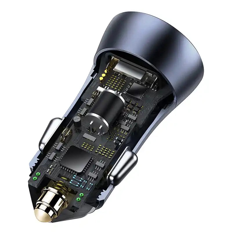 Ładowarka samochodowa Baseus Golden Contactor Pro, USB + USB-C, QC4.0+, PD, SCP, 40W (szara) + kabel USB-C til iP 1m (czarny)