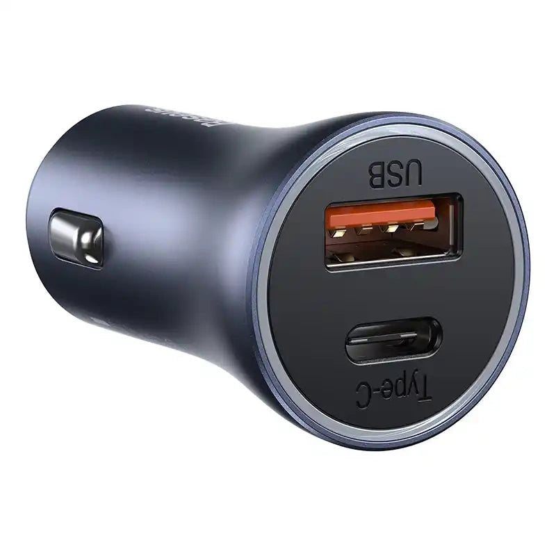 Ładowarka samochodowa Baseus Golden Contactor Pro, USB + USB-C, QC4.0+, PD, SCP, 40W (szara) + kabel USB-C til iP 1m (czarny)