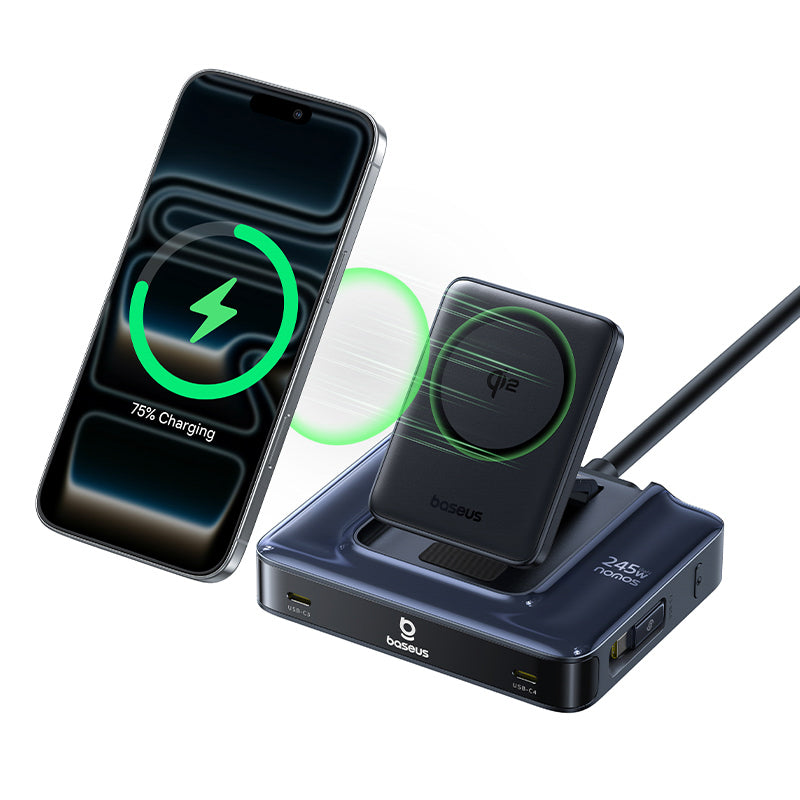 Baseus Nomos NH21 6-in-1 245W Wireless Charging Station with Two Retractable USB-C Cables - Black