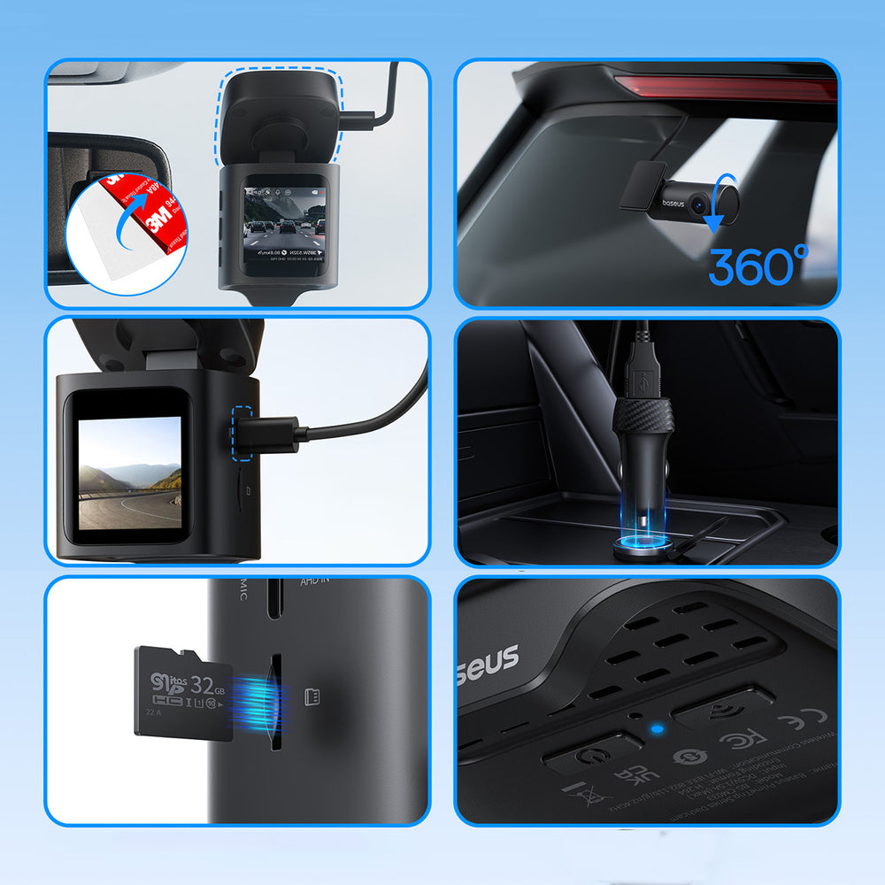 Baseus PrimeTrip VD1 Pro 4K Car Dash Cam with 1080p Rear Camera and Power Kit - Black