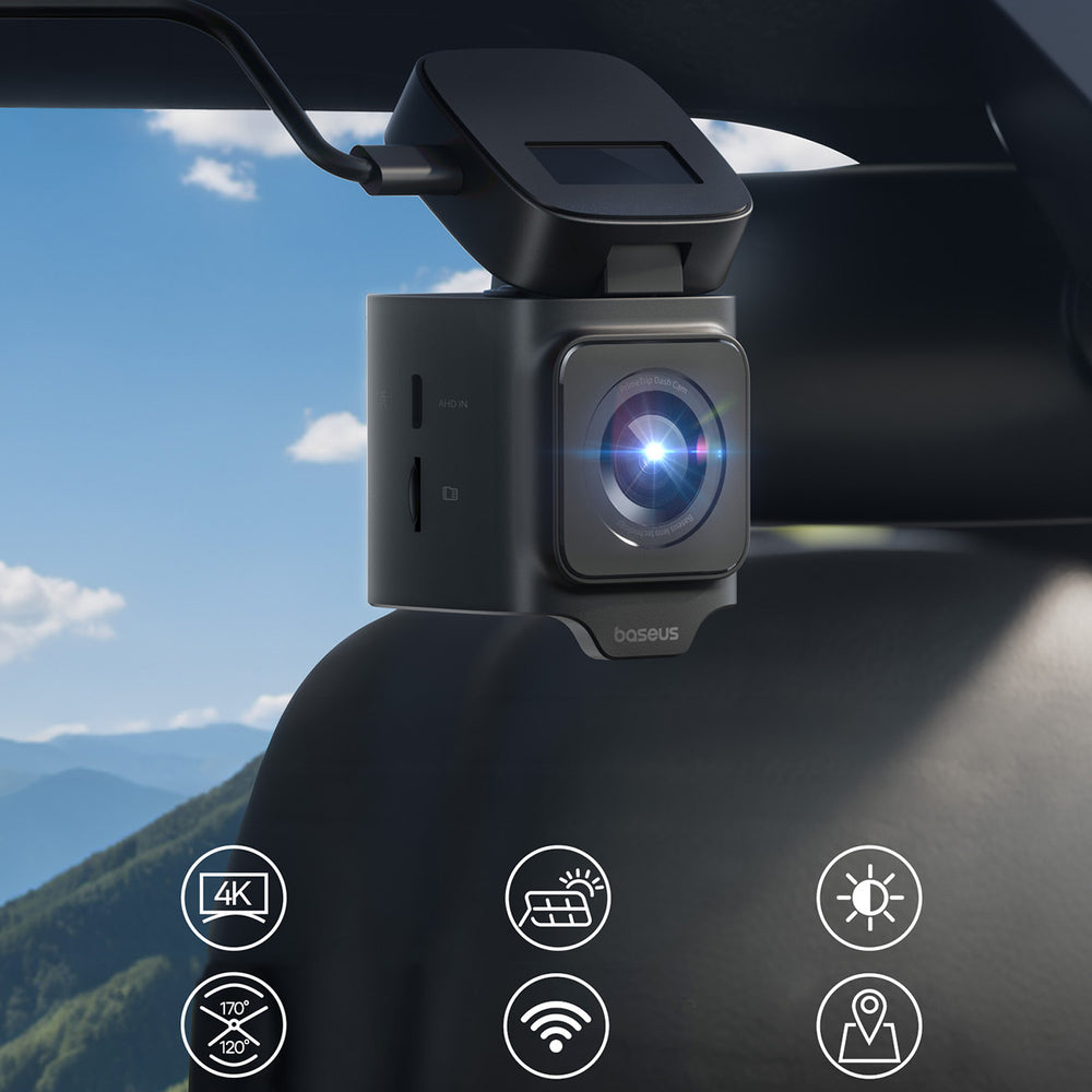 Baseus PrimeTrip VD1 Pro 4K Car Dash Cam with 1080p Rear Camera and Power Kit - Black