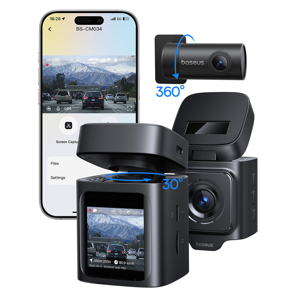 Baseus PrimeTrip VD1 Pro 4K Car Dash Cam with 1080p Rear Camera and Power Kit - Black
