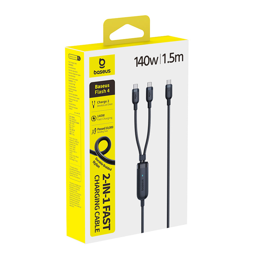 Baseus Flash 4 140W 2in1 USB-C to USB-C + USB-C Cable 1.5 m - Black
