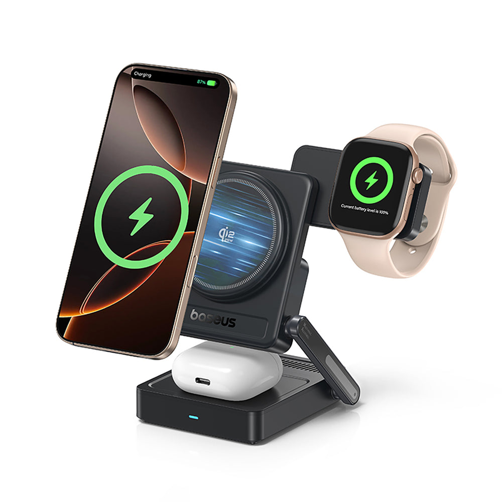 Baseus PicoGo AF21 3in1 Qi2.2 35W Wireless Charger with 45W EU Power Adapter and 1m USB-C Cable - Black