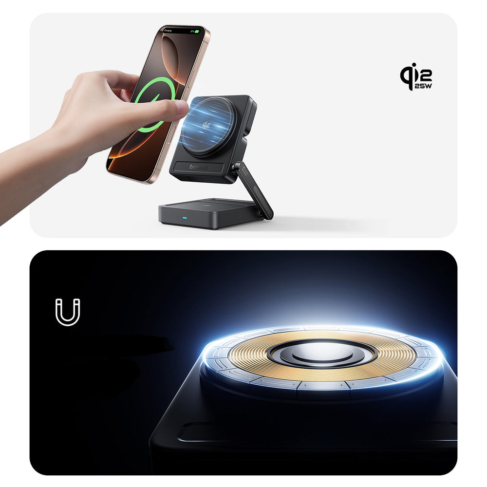 Baseus PicoGo AF21 3-i-1 Qi2.2 35W Trådløs Oplader med 1m USB-C Kabel - Sort