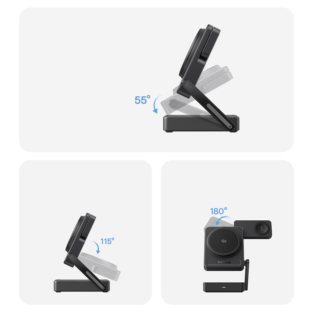 Baseus PicoGo AF21 3-i-1 Qi2.2 35W Trådløs Oplader med 1m USB-C Kabel - Sort