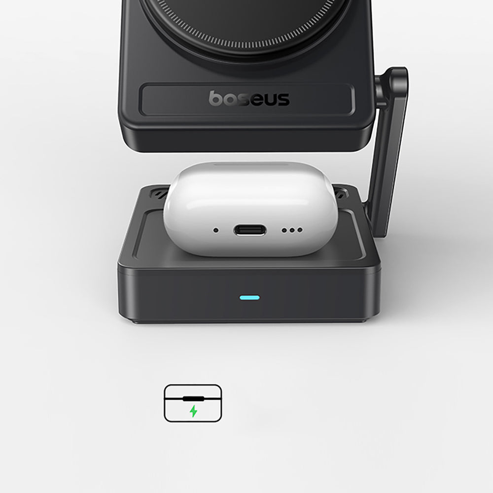 Baseus PicoGo AF21 3-i-1 Qi2.2 35W Trådløs Oplader med 1m USB-C Kabel - Sort