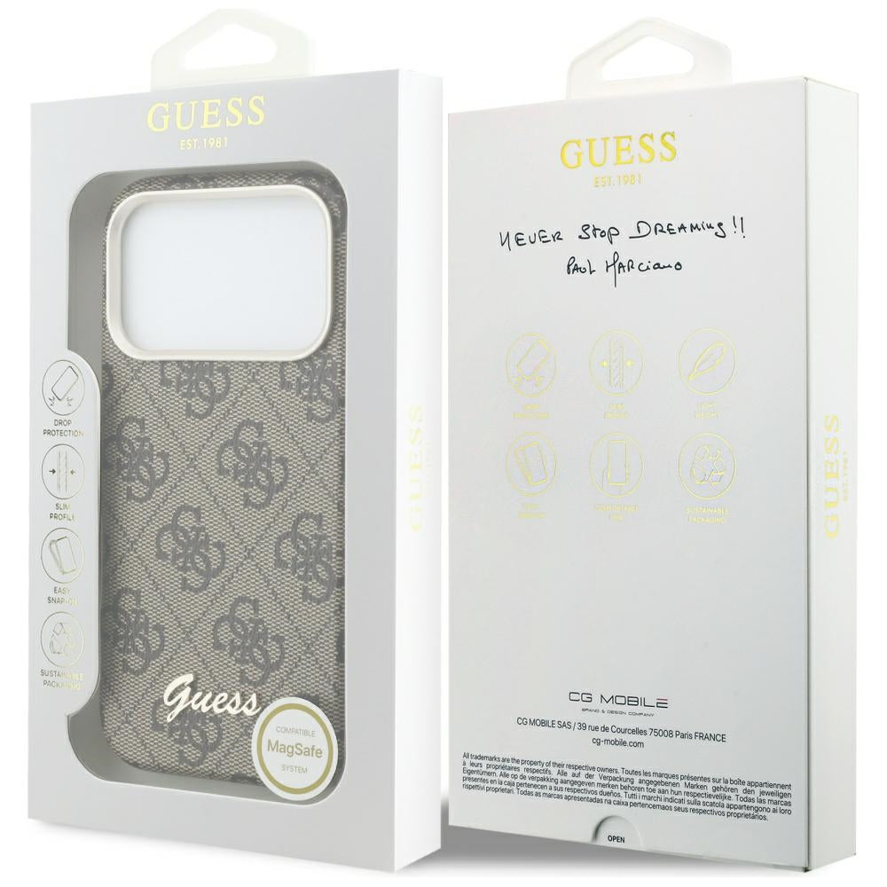 Guess 4G Script MagSafe Case til iPhone 17 Pro - Brunt