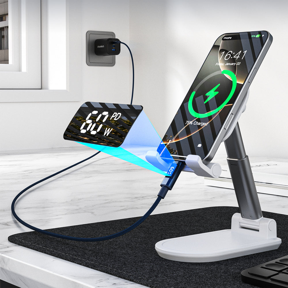 Choetech XCC-1068 PD 60W USB-C - USB-C Cable with Display 1.2 m - Blue