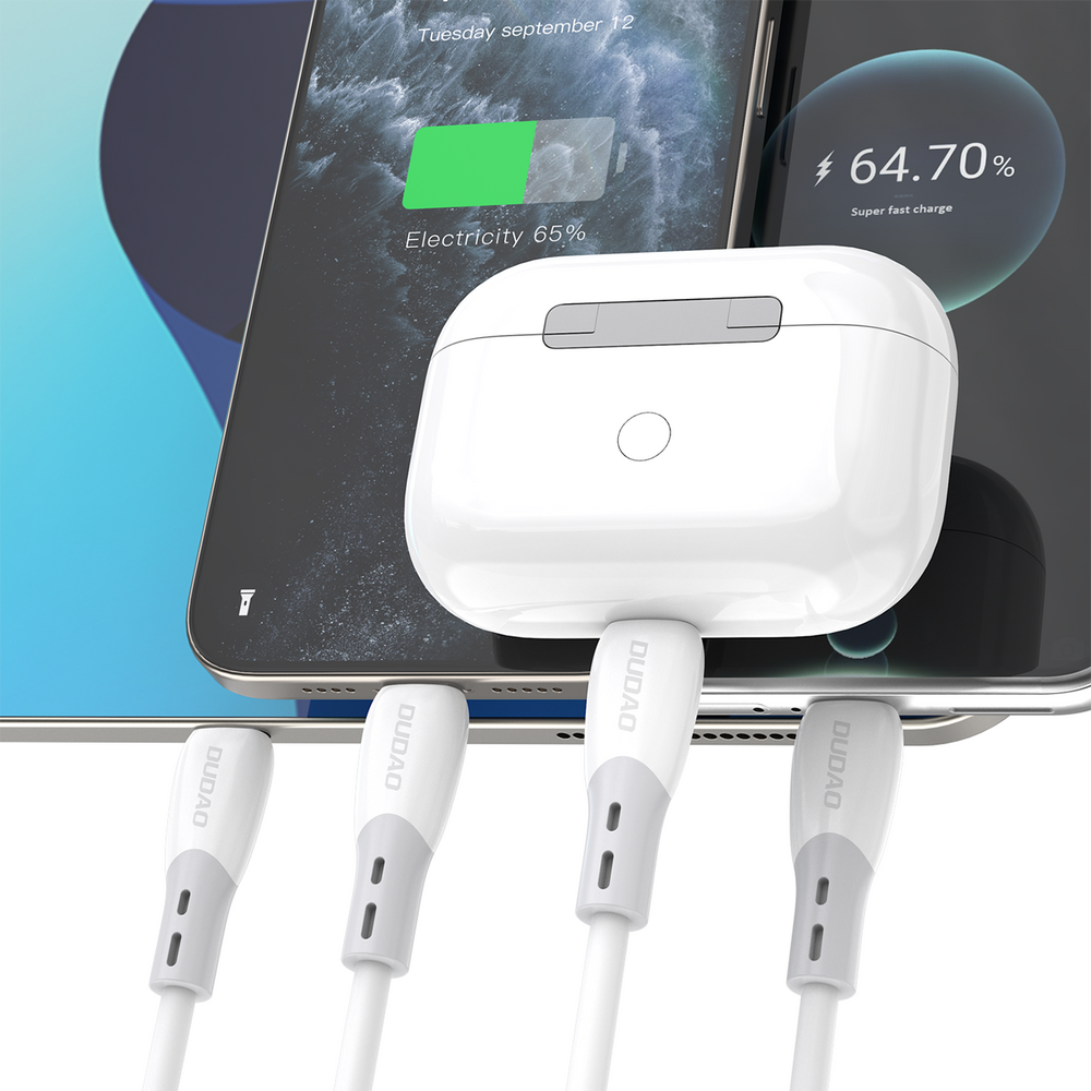 Dudao L25SC 60W USB-C - USB-C-kabel med blød silikone fløj 1m - hvid
