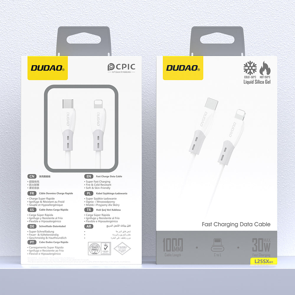 Dudao L25SX 30W USB-C - Lightning Cable med Soft Silicone Braid 1m - Hvid