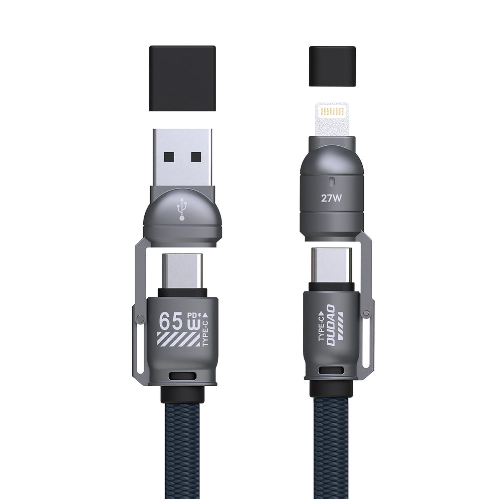 Dudao L20Max 65W 4-i-1-kabel med Lanyard USB-C til USB-C med Lightning og USB-A-adaptere - Blå