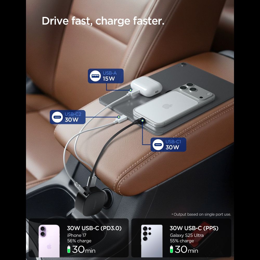 Spigen EV603BT 60W Biloplader - sort