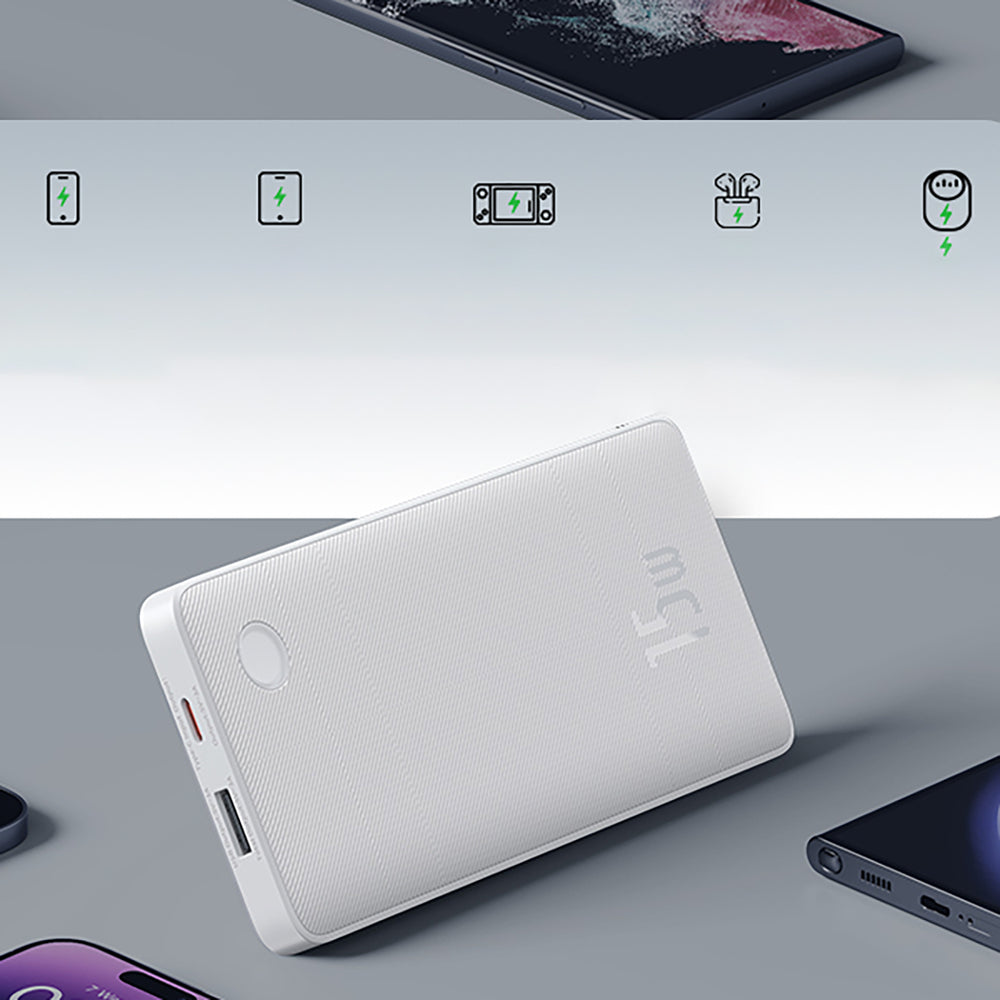 Baseus Airpow Lite 10000mAh 15W Power Bank with Baseus Simple USB-A - USB-C 30cm Cable - White