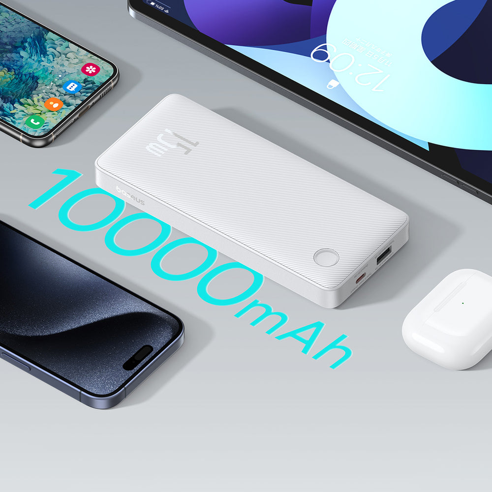 Baseus Airpow Lite 10000mAh 15W Power Bank with Baseus Simple USB-A - USB-C 30cm Cable - White
