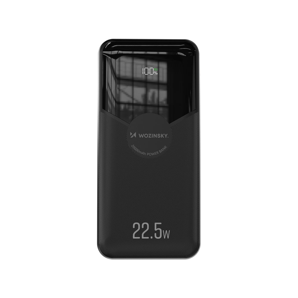 Wozinsky WFC-15B 20000mAh 22.5W PD20W Powerbank med indbygget Lightning og USB-C kabler - sort