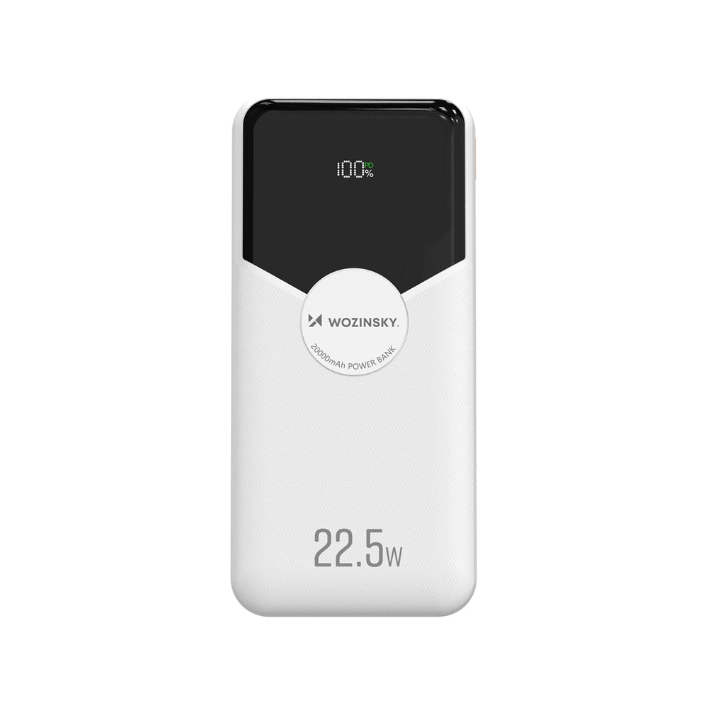 Wozinsky WFC-15W 20000mAh 22.5W PD20W Powerbank with Built-in Lightning and USB-C Cables - White