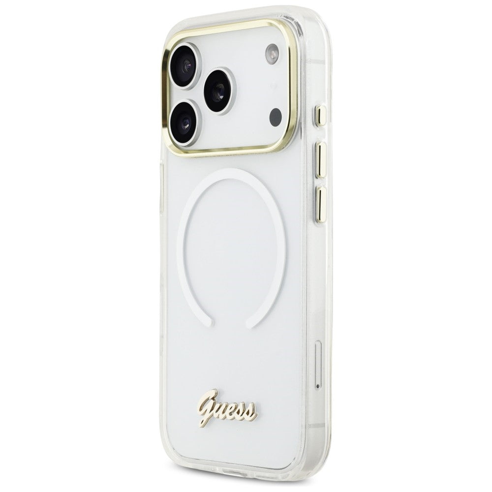 Guess IML Gradient Script Metal MagSafe Case til iPhone 17 Pro - Hvid