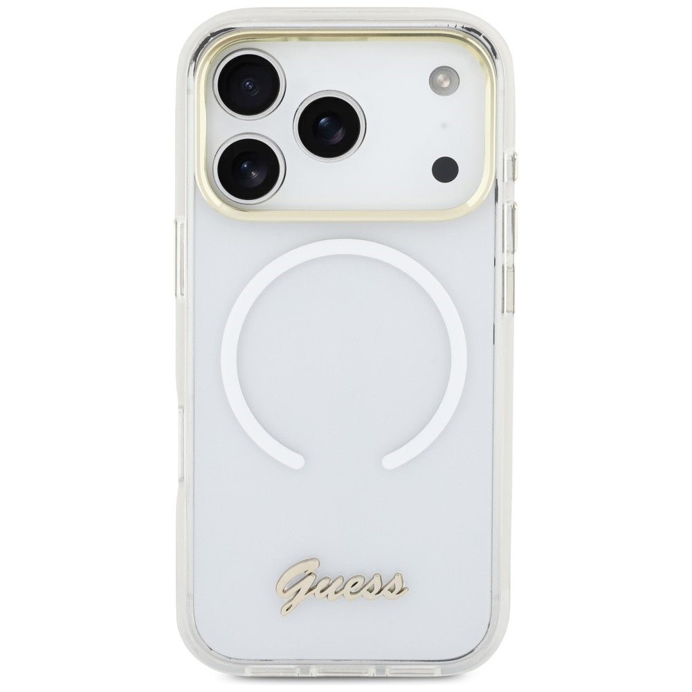 Guess IML Gradient Script Metal MagSafe Case til iPhone 17 Pro - Hvid