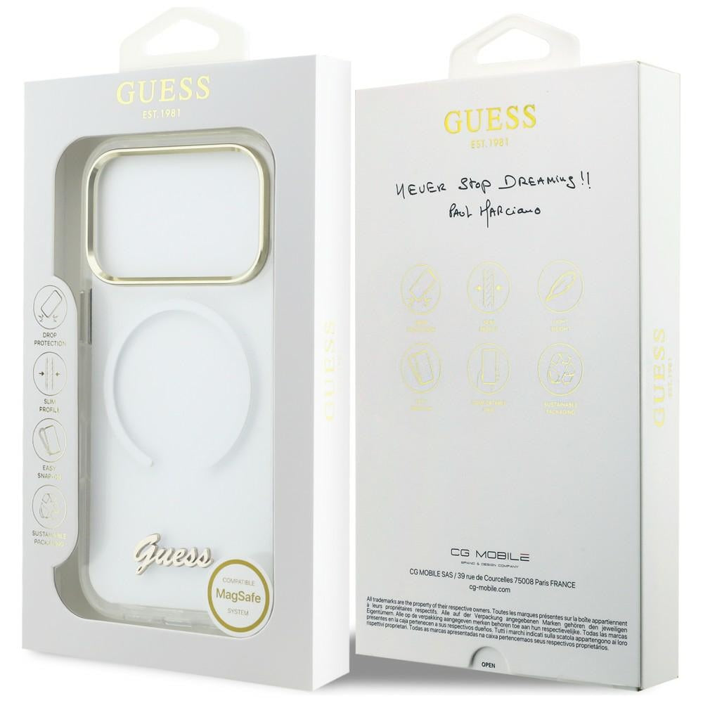 Guess IML Gradient Script Metal MagSafe Case til iPhone 17 Pro - Hvid