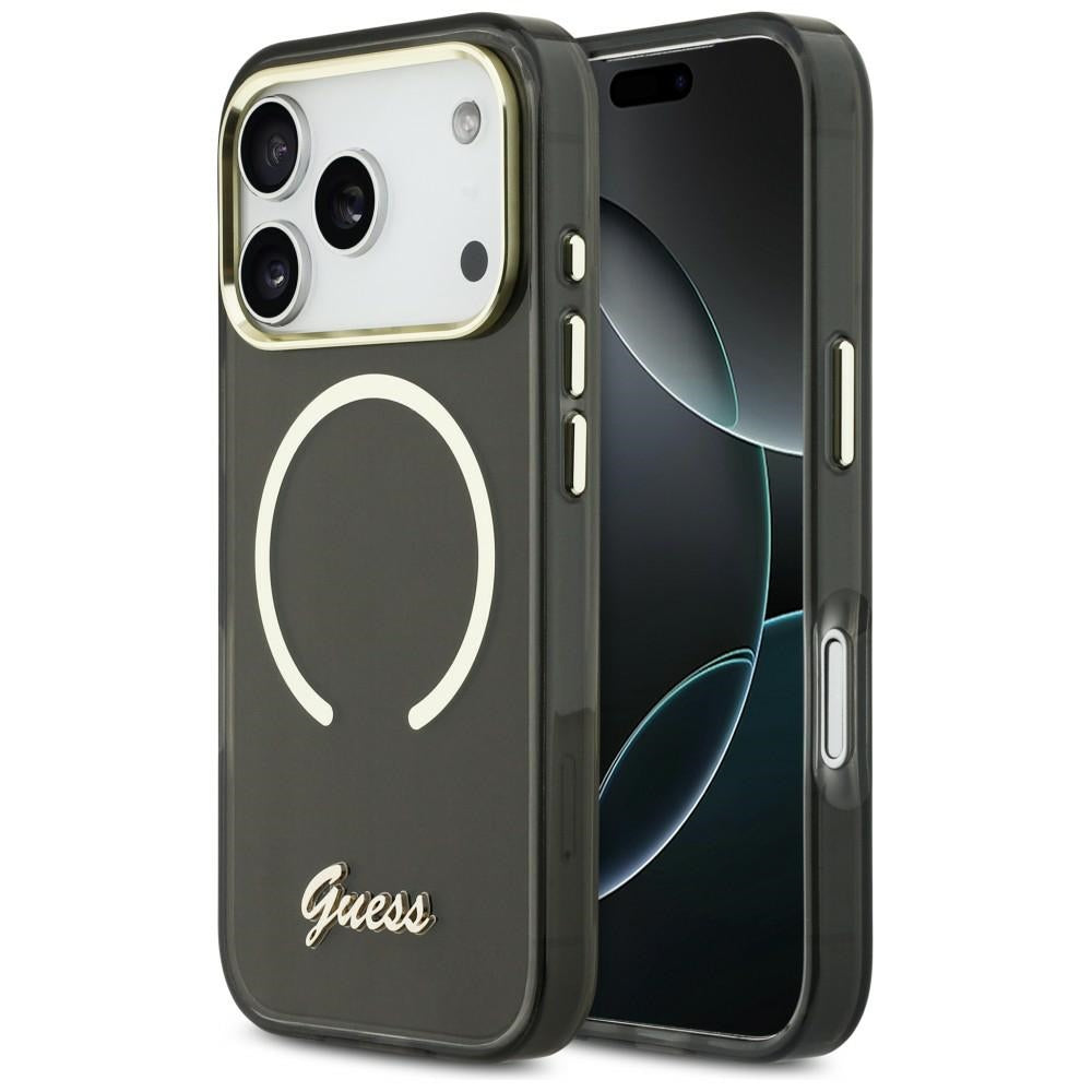 Guess IML Script Metal MagSafe Case til iPhone 17 Pro Max - sort