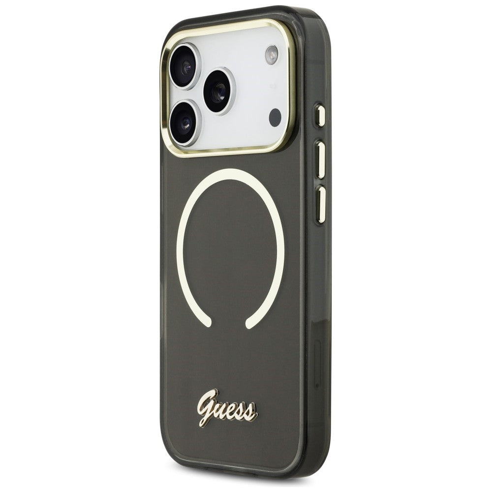 Guess IML Script Metal MagSafe Case til iPhone 17 Pro Max - sort