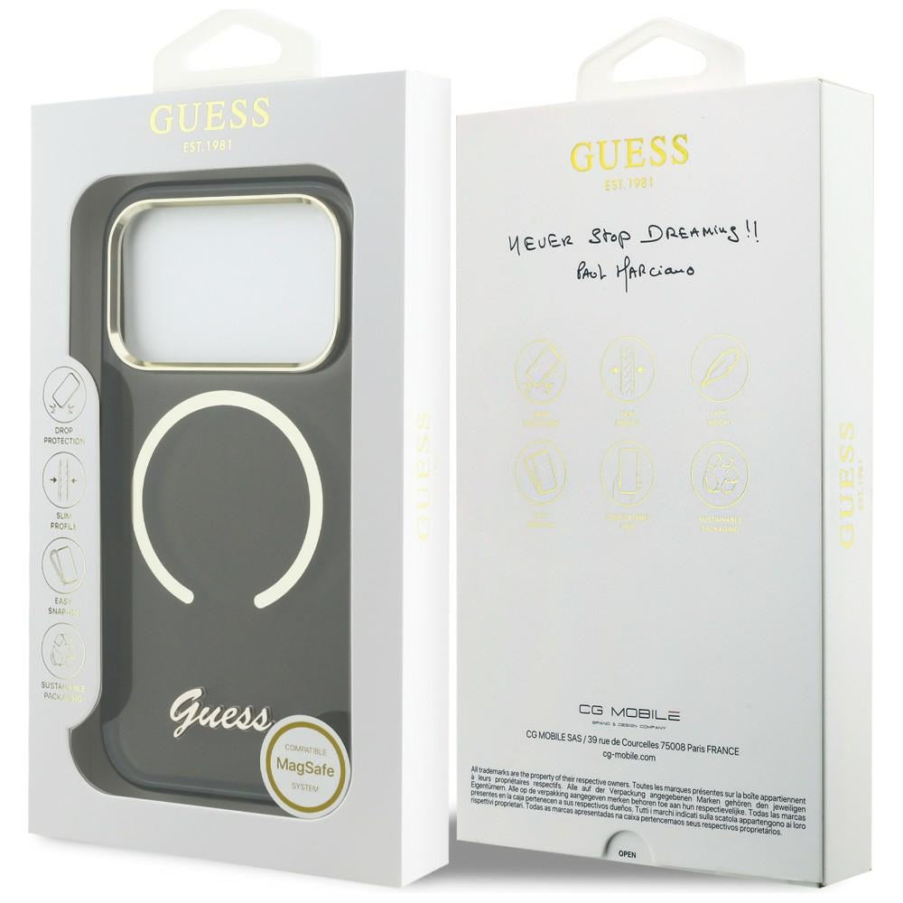 Guess IML Script Metal MagSafe Case til iPhone 17 Pro Max - sort