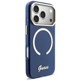 Guess IML Script Metal MagSafe Case til iPhone 17 Pro Max - Blå