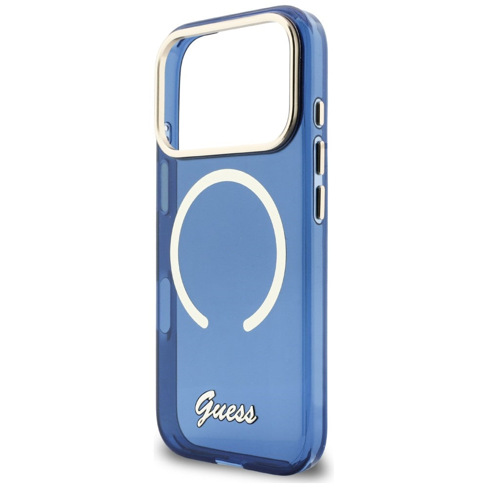 Guess IML Script Metal MagSafe Case til iPhone 17 Pro Max - Blå
