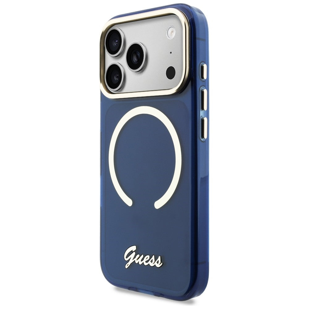 Guess IML Script Metal MagSafe Case til iPhone 17 Pro - Blå