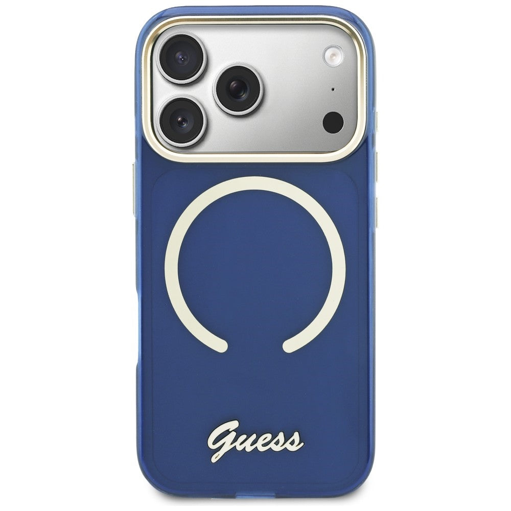 Guess IML Script Metal MagSafe Case til iPhone 17 Pro - Blå