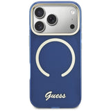 Guess IML Script Metal MagSafe Case til iPhone 17 Pro - Blå
