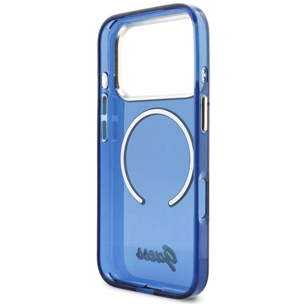Guess IML Script Metal MagSafe Case til iPhone 17 Pro - Blå