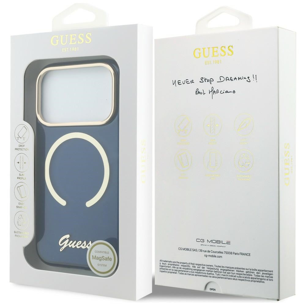 Guess IML Script Metal MagSafe Case til iPhone 17 Pro - Blå
