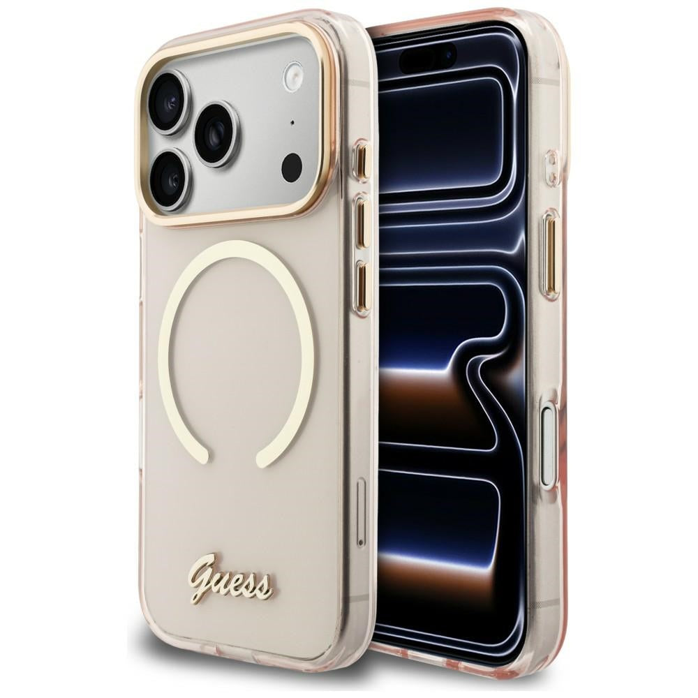 Guess IML Script Metal MagSafe Case til iPhone 17 Pro - Pink