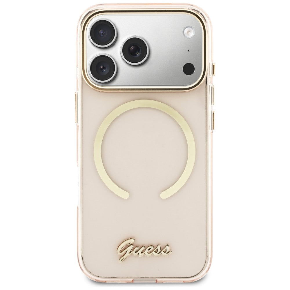 Guess IML Script Metal MagSafe Case til iPhone 17 Pro - Pink