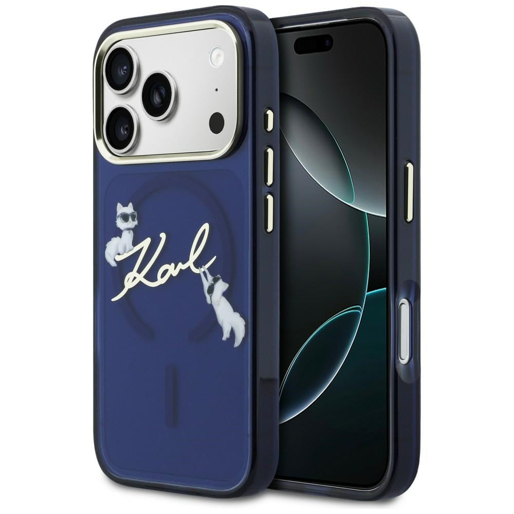 Karl Lagerfeld IML Choupettes Karl Script Logo MagSafe Case til iPhone 17 Pro - Blå