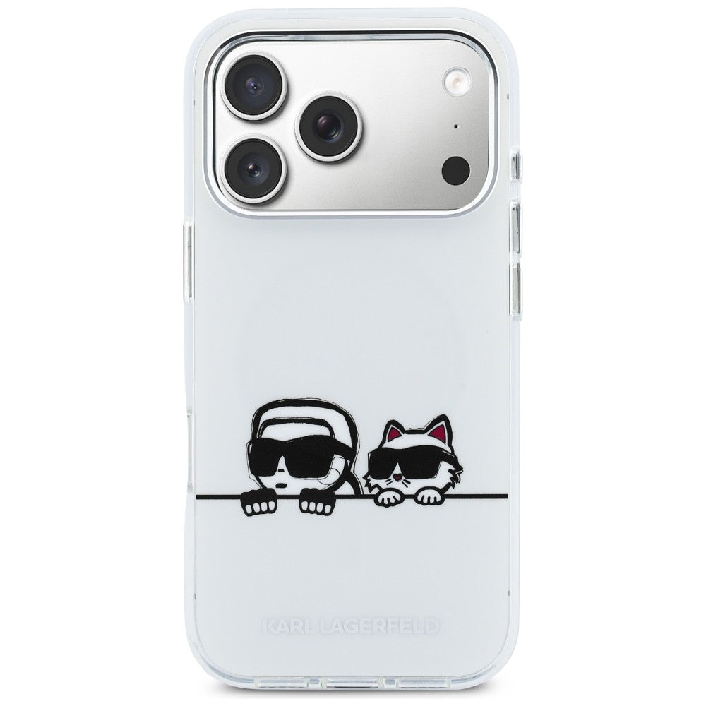 Karl Lagerfeld IML Karl & Choupette Peekaboo Logo MagSafe Case til iPhone 17 Pro - Hvid
