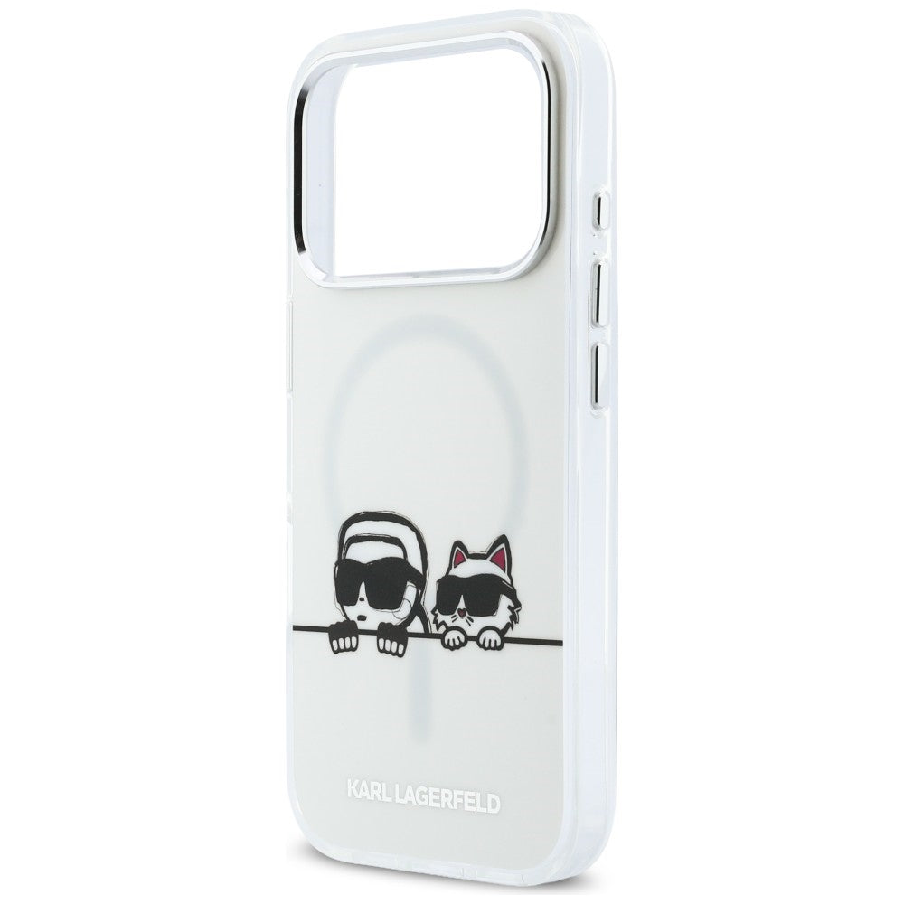 Karl Lagerfeld IML Karl & Choupette Peekaboo Logo MagSafe Case til iPhone 17 Pro - Hvid