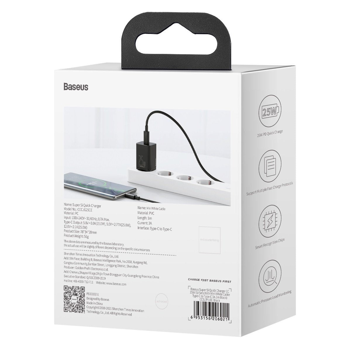 Baseus Super Si Quick Charger 1C 25W med USB-C kabel til USB-C 1m (sort)