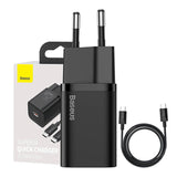 Baseus Super Si Quick Charger 1C 25W med USB-C kabel til USB-C 1m (sort)