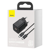 Baseus Super Si Quick Charger 1C 25W med USB-C kabel til USB-C 1m (sort)