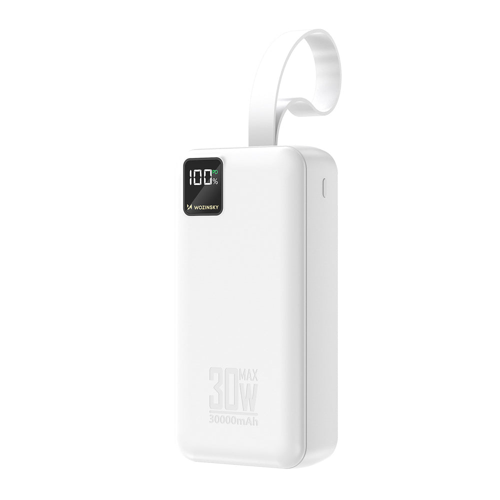 Wozinsky W8-W 30000mAh 30W Powerbank 2x USB-A og USB-C med lommelygte - hvid