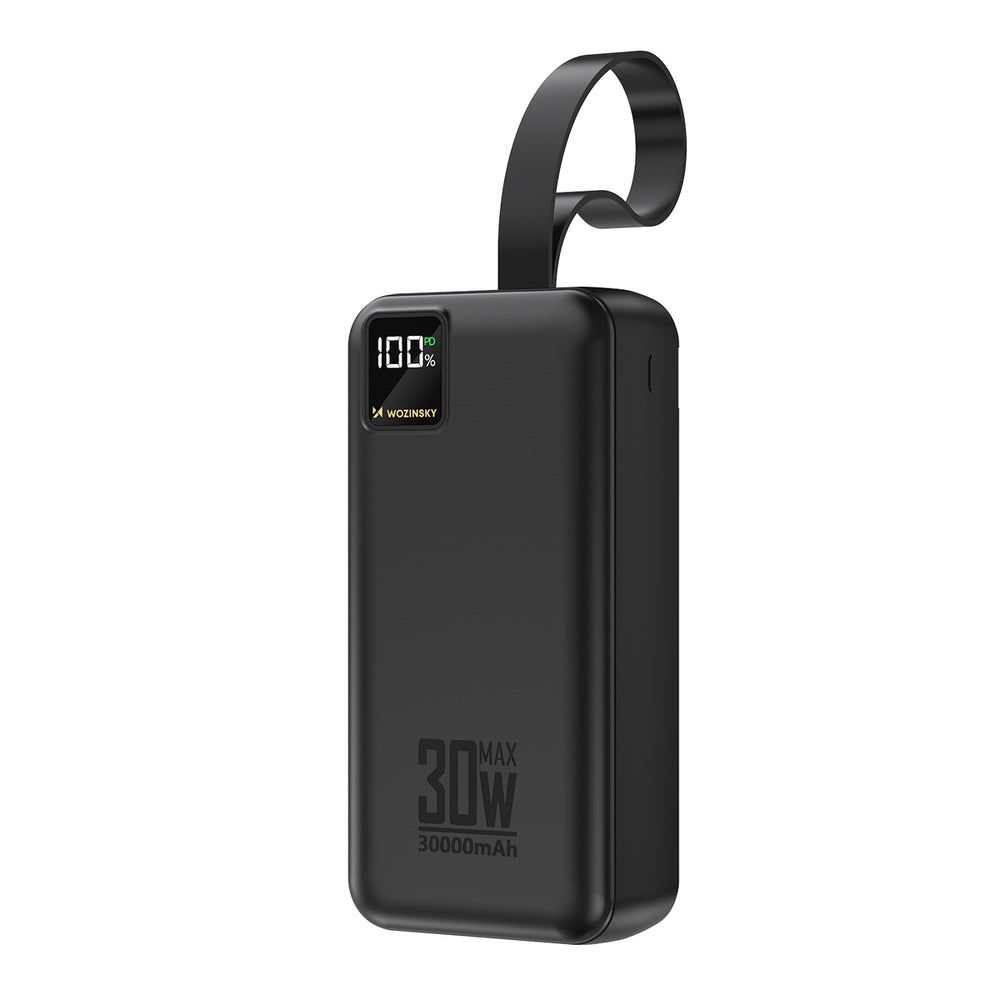 Wozinsky W8-W 30000 mAh 30W Powerbank 2x USB-A og USB-C med lommelygte - sort