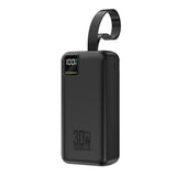 Wozinsky W8-W 30000 mAh 30W Powerbank 2x USB-A og USB-C med lommelygte - sort