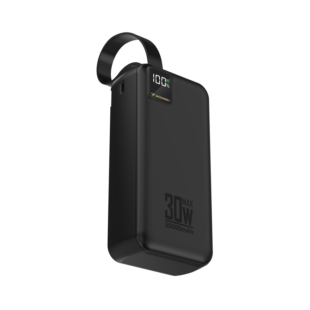 Wozinsky W8-W 30000 mAh 30W Powerbank 2x USB-A og USB-C med lommelygte - sort